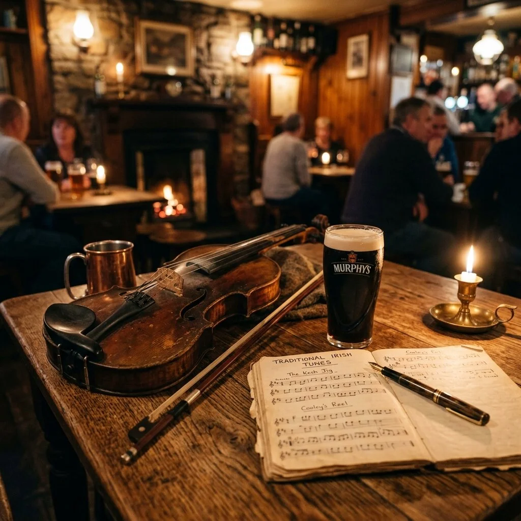 Antique violin sitting on pub table