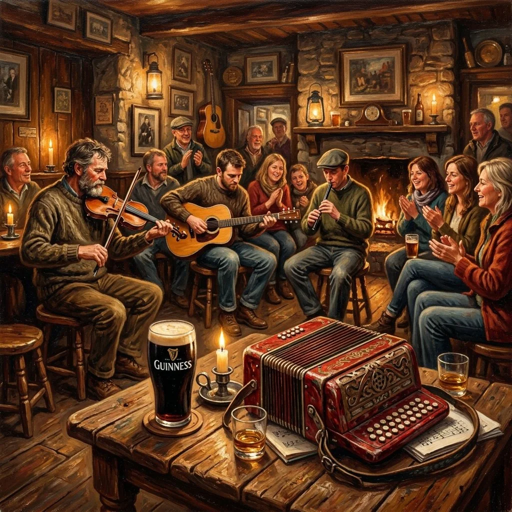 Rustic candlelit Irish session table