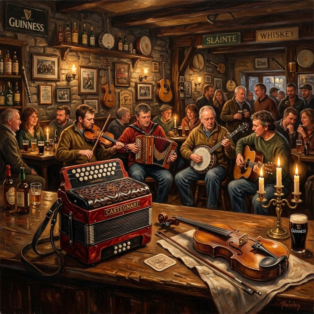 Accordion and fiddle on counter