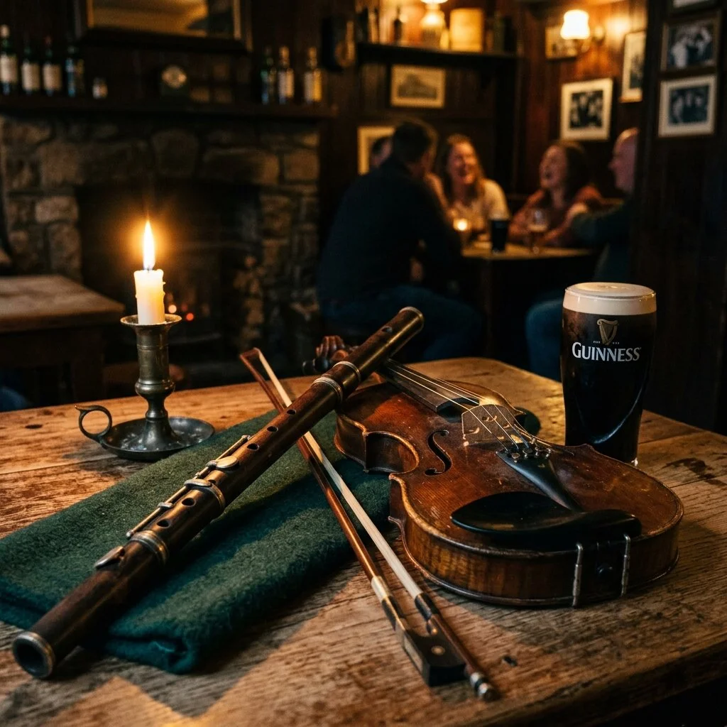 Traditional session with accordion and fiddle