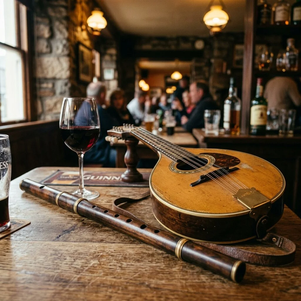 Flute and concertina on session table