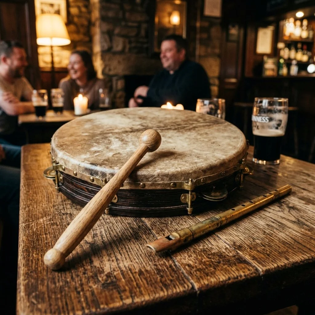 Concertina and flute on session table