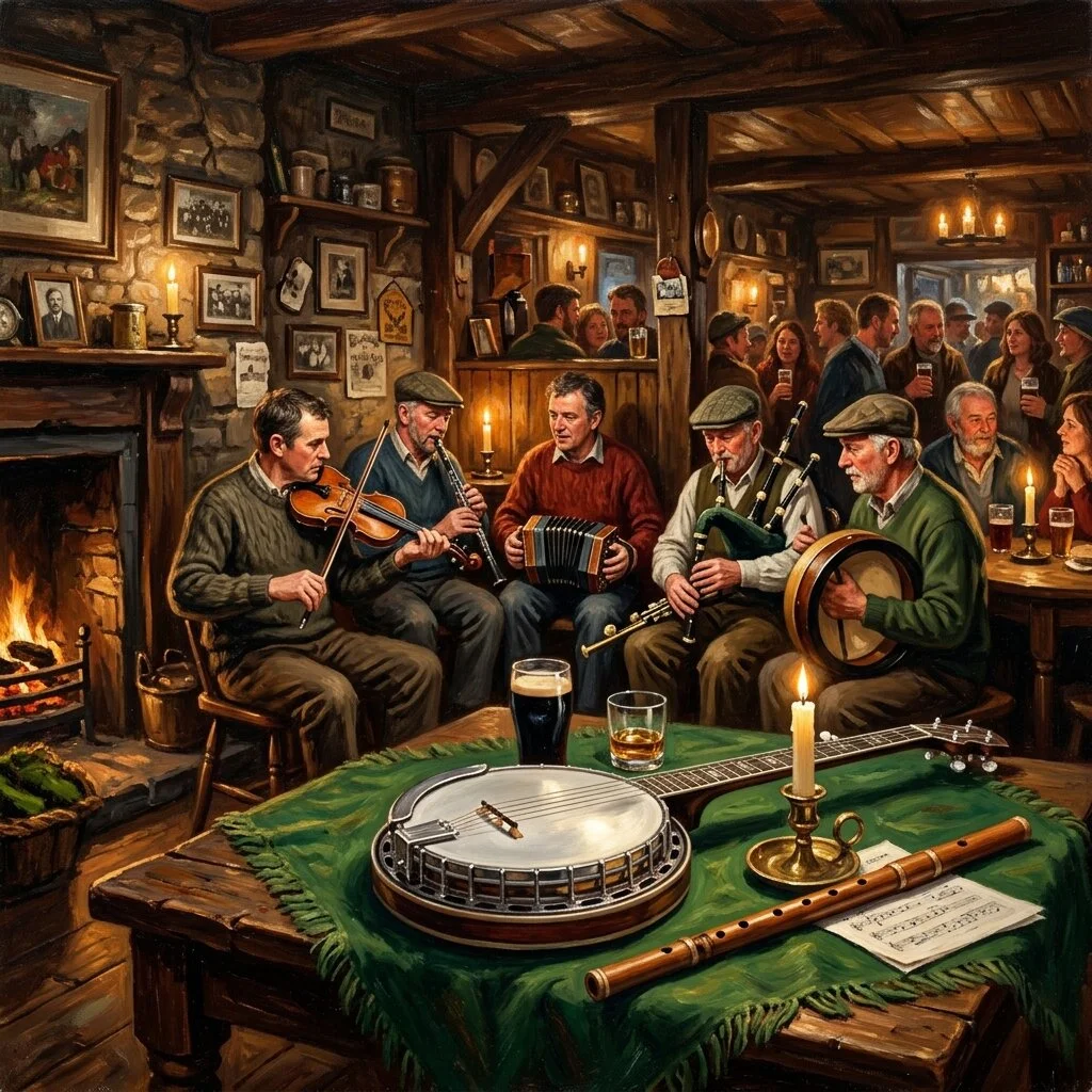 Banjo and whistle on session table