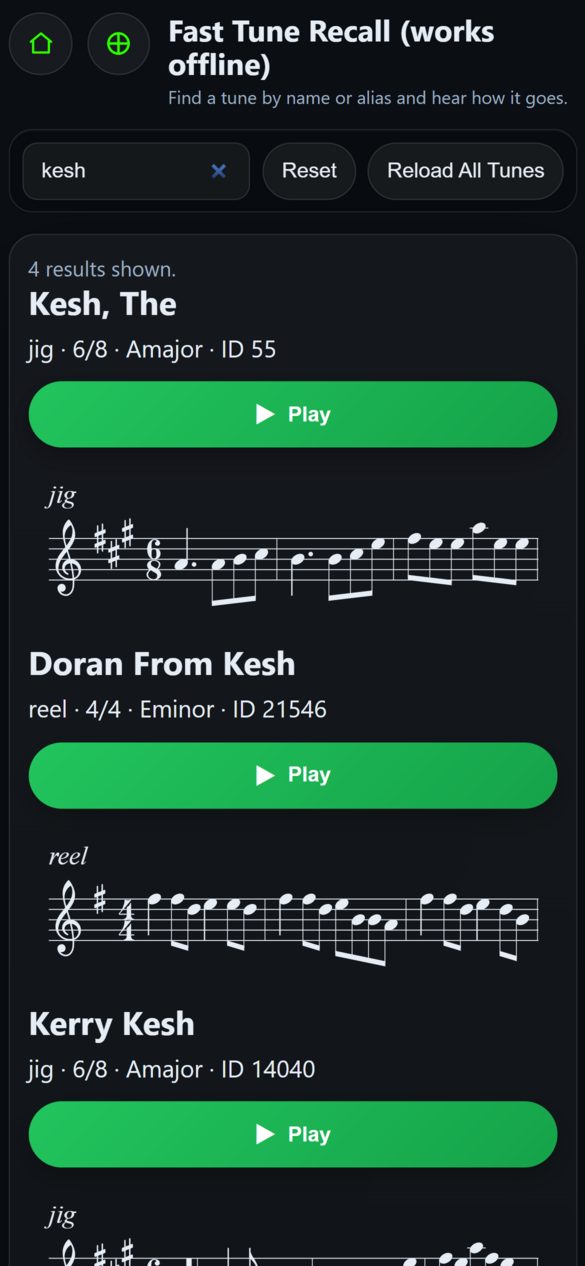 Fast Tune Recall Tool TheSession.org Offline Trad Tune Explorer
